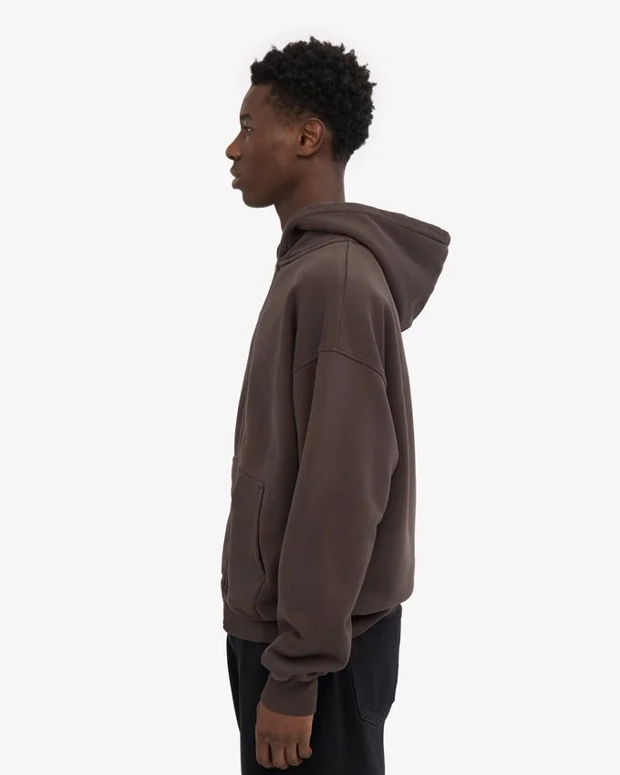 Ekologisk oversized-hoodie med dragkedja – kaffebrun