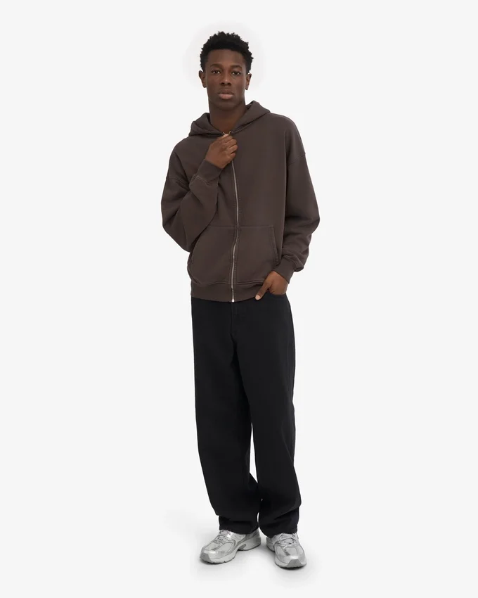 Ekologisk oversized-hoodie med dragkedja – kaffebrun