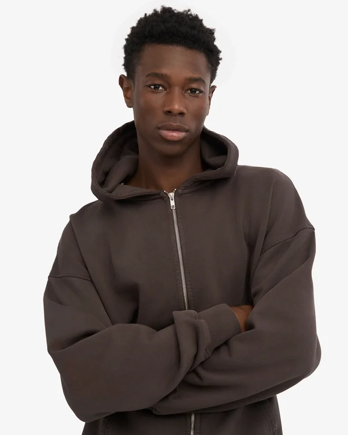Ekologisk oversized-hoodie med dragkedja – kaffebrun