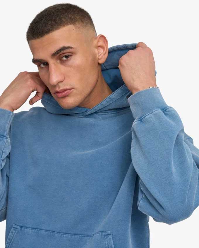 Ekologisk oversized-huva – blekt indigo