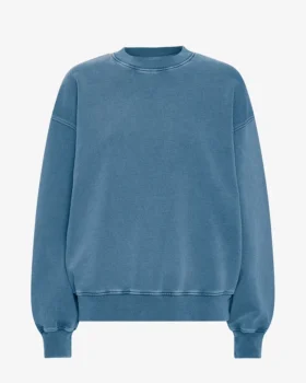 Ekologisk oversized-tröja med rund hals – blekt indigo