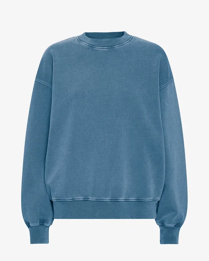 Ekologisk oversized-tröja med rund hals – blekt indigo