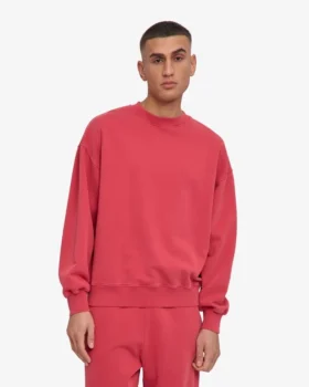 Ekologisk oversized-tröja med rund hals – blekt rött