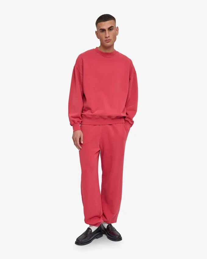 Ekologisk oversized-tröja med rund hals – blekt rött