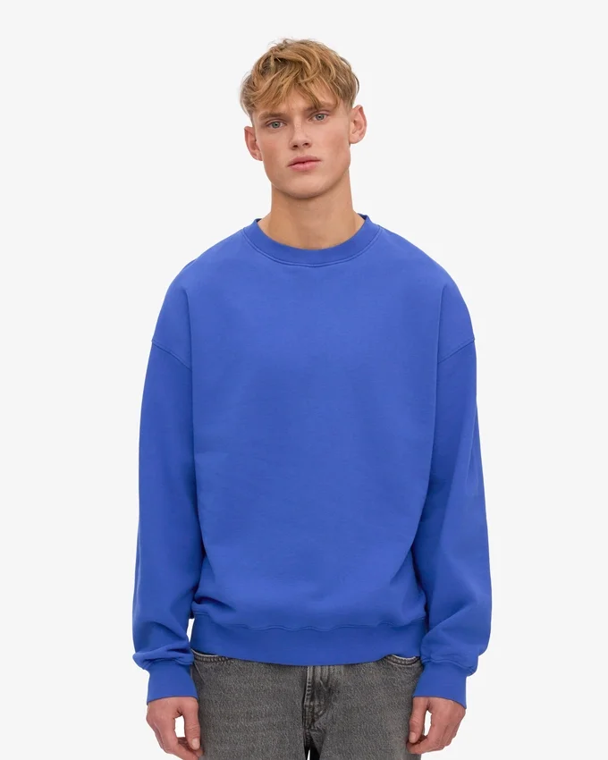 Ekologisk oversized tröja med rund hals – safirblå