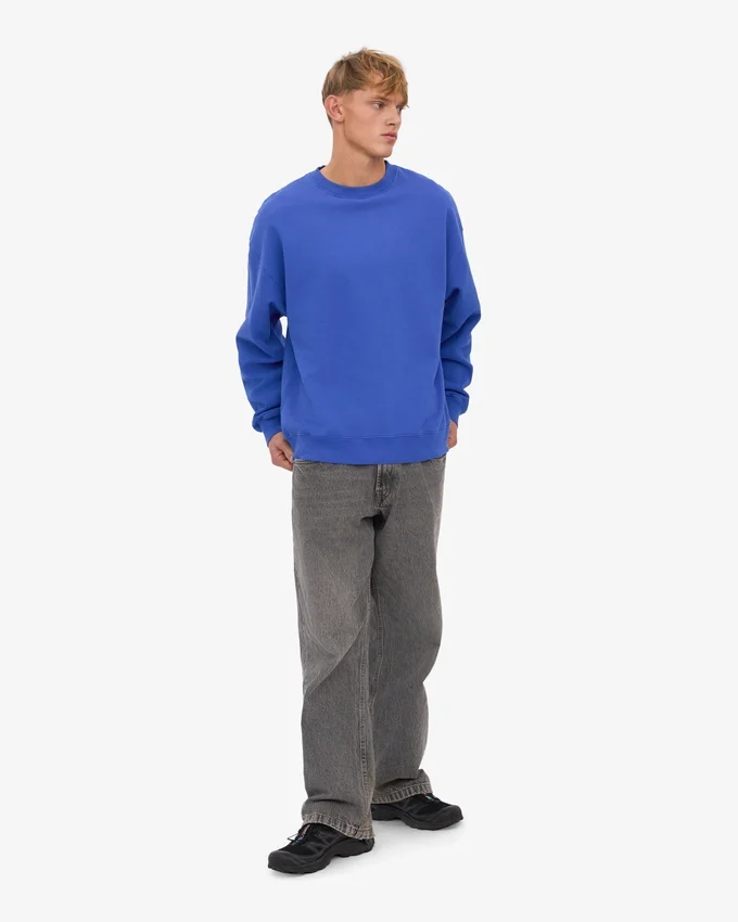 Ekologisk oversized tröja med rund hals – safirblå