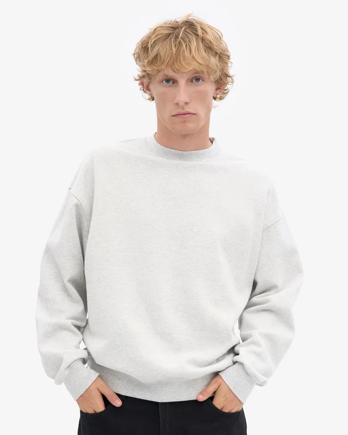 Ekologisk oversized-tröja med rund hals – Snow Melange