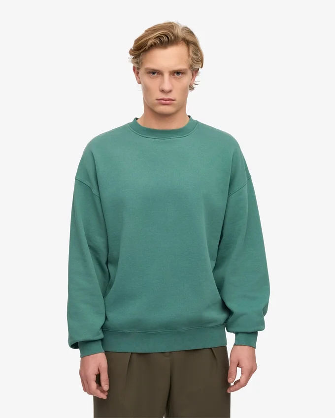 Ekologisk oversized-tröja med rund hals – tallgrön