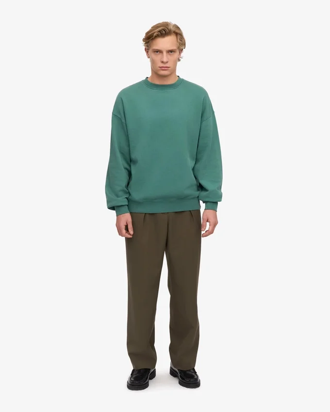 Ekologisk oversized-tröja med rund hals – tallgrön