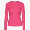 Ekologisk ribbad långärmad T-shirt för dam – Bubblegum Pink