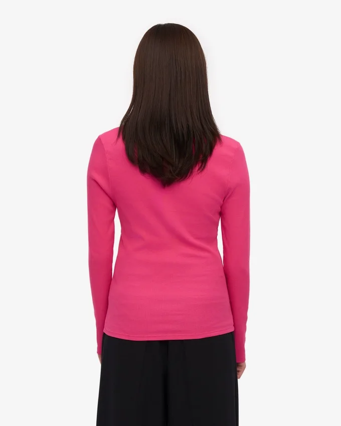Ekologisk ribbad långärmad T-shirt för dam – Bubblegum Pink