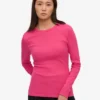 Ekologisk ribbad långärmad T-shirt för dam – Bubblegum Pink