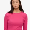 Ekologisk ribbad långärmad T-shirt för dam – Bubblegum Pink