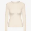 Ekologisk ribbad långärmad T-shirt för dam – Ivory White