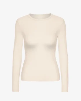 Ekologisk ribbad långärmad T-shirt för dam – Ivory White