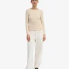 Ekologisk ribbad långärmad T-shirt för dam – Ivory White