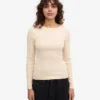 Ekologisk ribbad långärmad T-shirt för dam – Ivory White