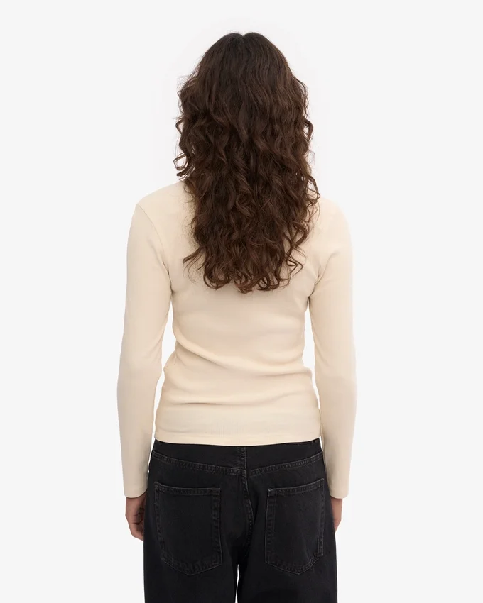 Ekologisk ribbad långärmad T-shirt för dam – Ivory White