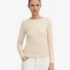 Ekologisk ribbad långärmad T-shirt för dam – Ivory White