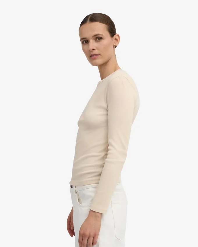 Ekologisk ribbad långärmad T-shirt för dam – Ivory White