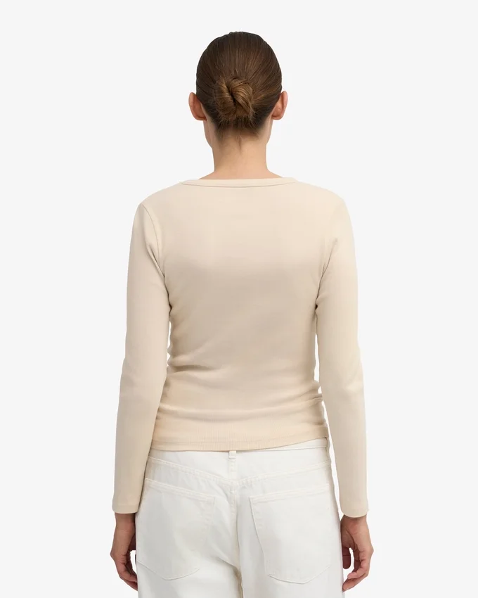 Ekologisk ribbad långärmad T-shirt för dam – Ivory White