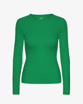 Ekologisk ribbad långärmad T-shirt för dam – kellygrön