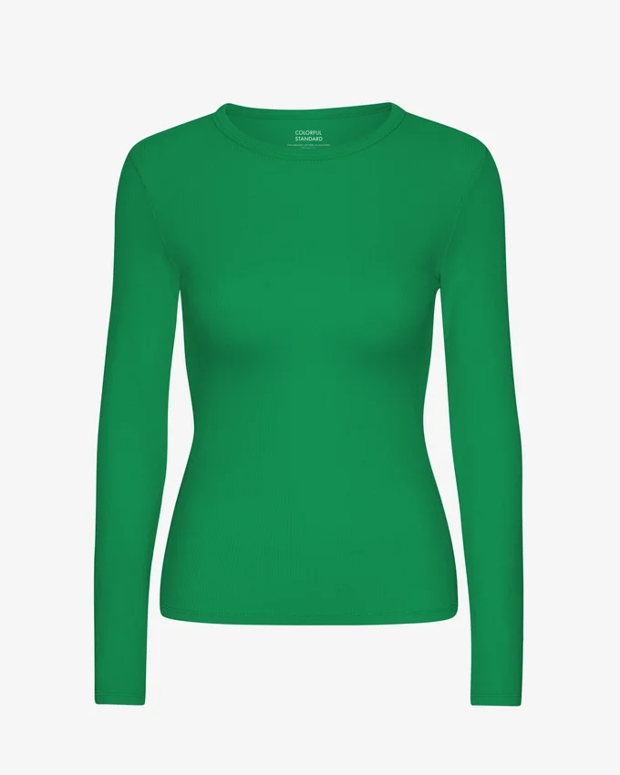 Ekologisk ribbad långärmad T-shirt för dam – kellygrön