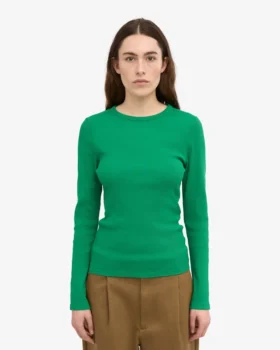 Ekologisk ribbad långärmad T-shirt för dam – kellygrön