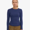Ekologisk ribbad långärmad T-shirt för dam – marinblå