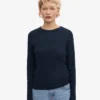 Ekologisk ribbad långärmad T-shirt för dam – marinblå
