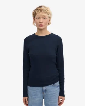 Ekologisk ribbad långärmad T-shirt för dam – marinblå