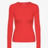Ekologisk ribbad långärmad T-shirt för dam – Red Tangerine