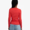 Ekologisk ribbad långärmad T-shirt för dam – Red Tangerine