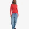 Ekologisk ribbad långärmad T-shirt för dam – Red Tangerine
