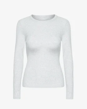 Ekologisk ribbad långärmad T-shirt för dam – Snow Melange