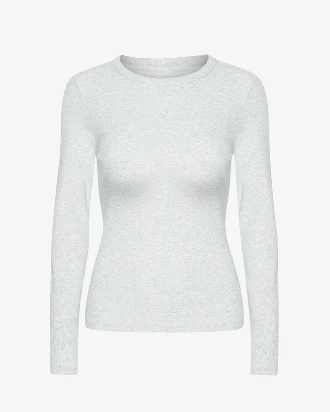 Ekologisk ribbad långärmad T-shirt för dam – Snow Melange