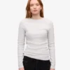 Ekologisk ribbad långärmad T-shirt för dam – Snow Melange