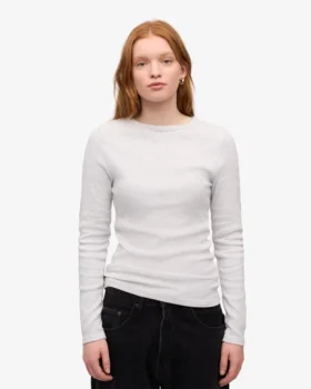 Ekologisk ribbad långärmad T-shirt för dam – Snow Melange