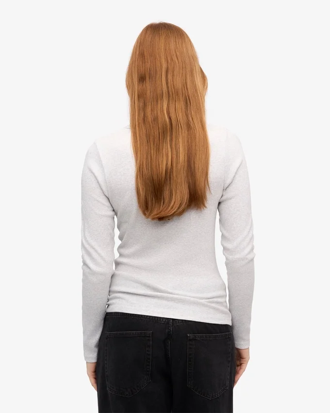 Ekologisk ribbad långärmad T-shirt för dam – Snow Melange