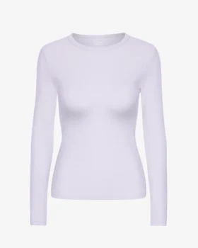 Ekologisk ribbad långärmad T-shirt för dam – Soft Lavender