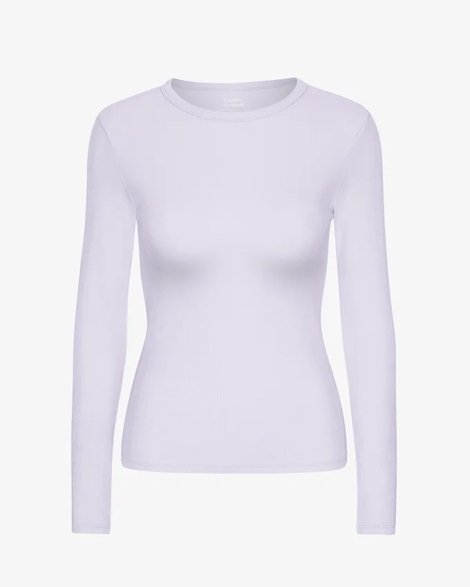 Ekologisk ribbad långärmad T-shirt för dam – Soft Lavender