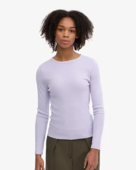 Ekologisk ribbad långärmad T-shirt för dam – Soft Lavender