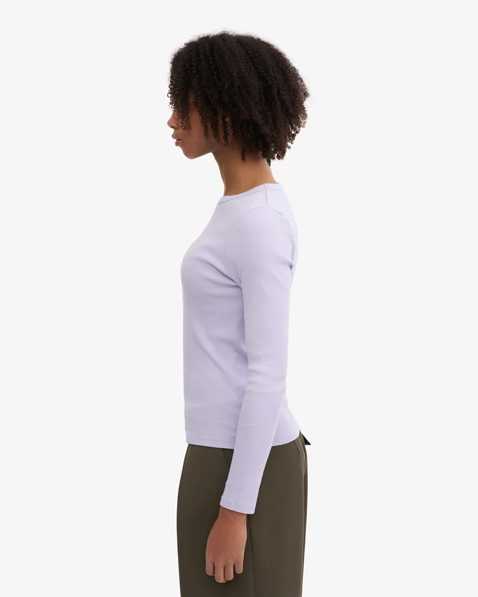 Ekologisk ribbad långärmad T-shirt för dam – Soft Lavender
