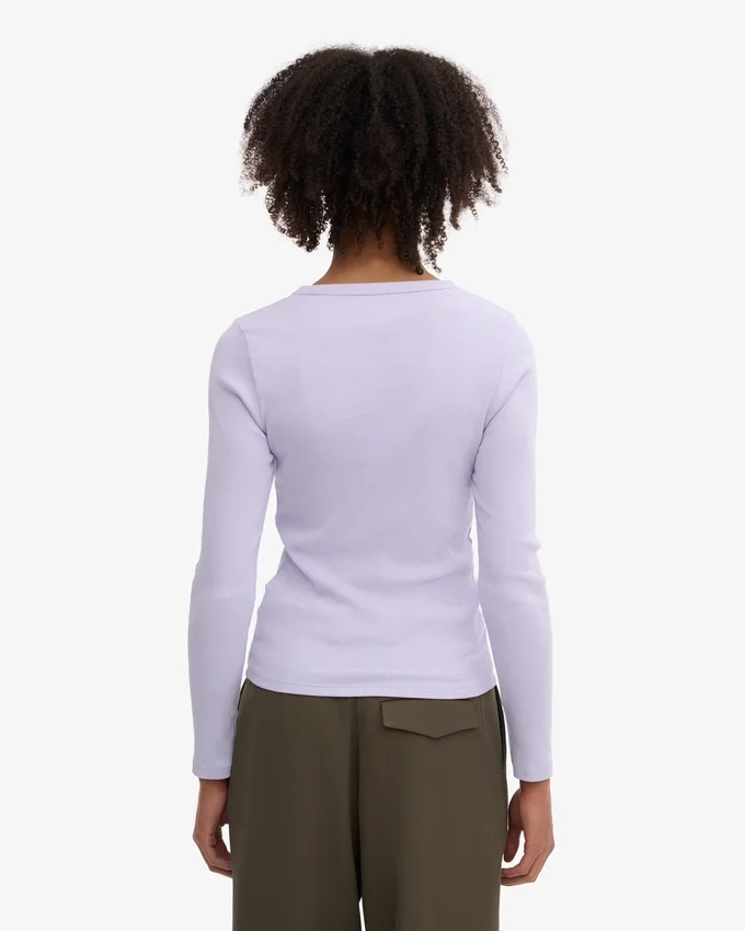 Ekologisk ribbad långärmad T-shirt för dam – Soft Lavender