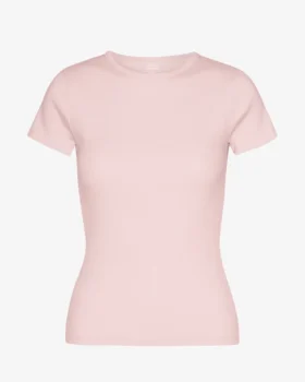 Ekologisk ribbad T-shirt – blekt rosa