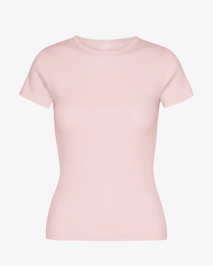 Ekologisk ribbad T-shirt – blekt rosa