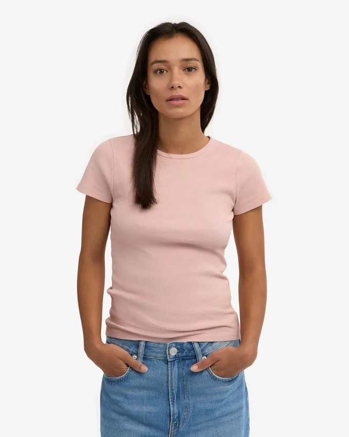 Ekologisk ribbad T-shirt – blekt rosa