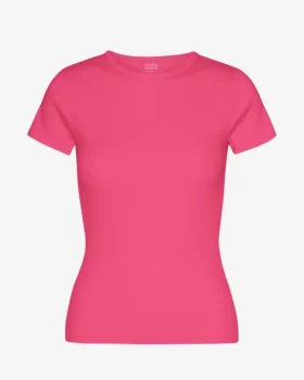 Ekologisk ribbad T-shirt – Bubblegumrosa