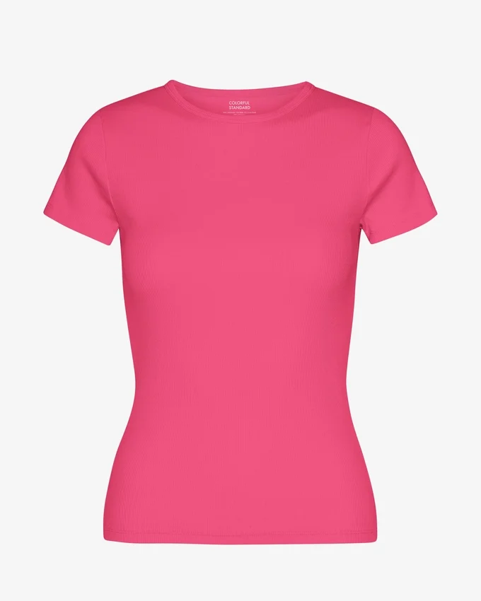 Ekologisk ribbad T-shirt – Bubblegumrosa