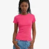 Ekologisk ribbad T-shirt – Bubblegumrosa